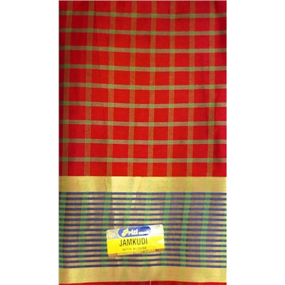 Сари JAMKUDI цвет КРАСНЫЙ В КЛЕТКУ (с отрезом для блузы), 1 шт.