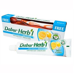 Herb’l WHITENING SALT & LEMON, Dabur (Хербл ОТБЕЛИВАЮЩАЯ зубная паста СОЛЬ И ЛИМОН (зубная щетка в подарок), Дабур), 150 г.