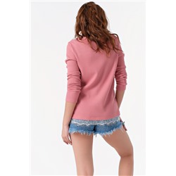 Джемпер трикотажный свободный с кружевом розовый