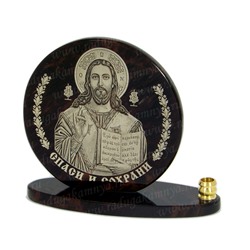 Икона из обсидиана круглая со св."Иисус Христос" д.85