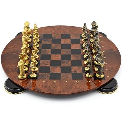 Шахматы из бронзы на доске из обсидиана "Средневековье" 480*480мм