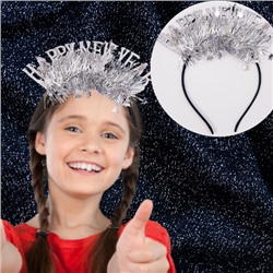 Ободок карнавальный для волос, "Счастливого нового года", цвет серебстый, арт.061.362