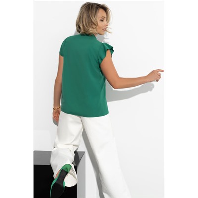 Зелёная блузка с воротником-стойка