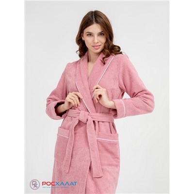 Женский махровый халат с кантом пудрово-розовый МЗ-32 (102)