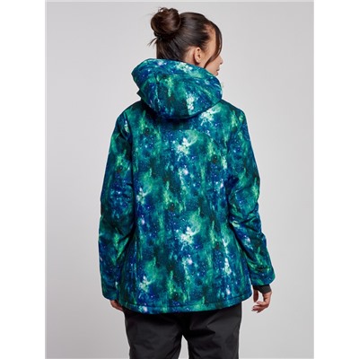 Горнолыжная куртка женская зимняя большого размера синего цвета 3517S