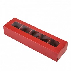 Коробка для 5 конфет с окном 20*5,5*3,5 см, Красная