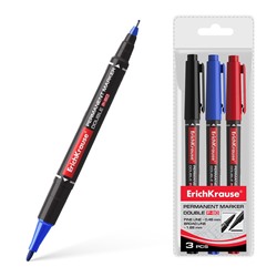 ErichKrause® Двухсторонний перманентный маркер "Double P-80" 3 шт.(синий, черный, красный) арт.48186