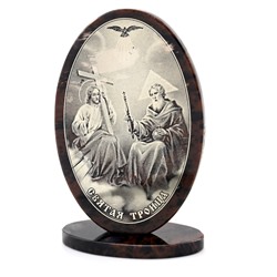 Икона из обсидиана "Святая Троица" выс. 10 см (овал)