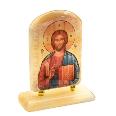 Икона из селенита "Иисус Господь Вседержитель" на подставке, 60*27*75мм,
