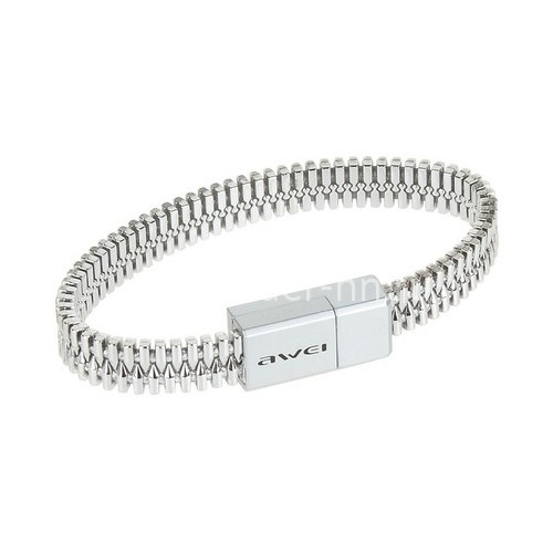 Браслет USB кабель micro USB 0.22м AWEI CL-86 (цвет серебро)