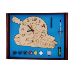 Часы с циферблатом под роспись "Танк" с красками арт.ДНИ127 /20