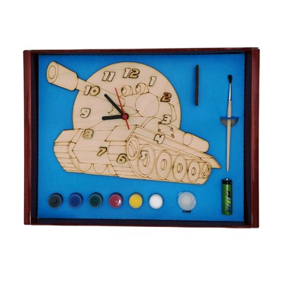 Часы с циферблатом под роспись "Танк" с красками арт.ДНИ127 /20
