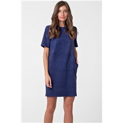 Платье замшевое с коротким рукавом синее