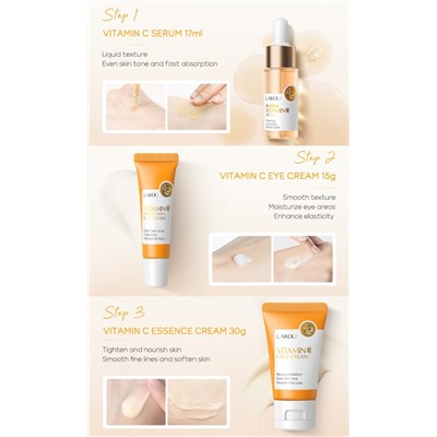 Набор уходовой косметики с Витамином С из 3 средств В ПАКЕТЕ Laikou Vitamin C Skincare Set