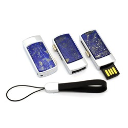 Подарочная USB флеш карта с камнем лазурит афганский, 32GB, серебристая