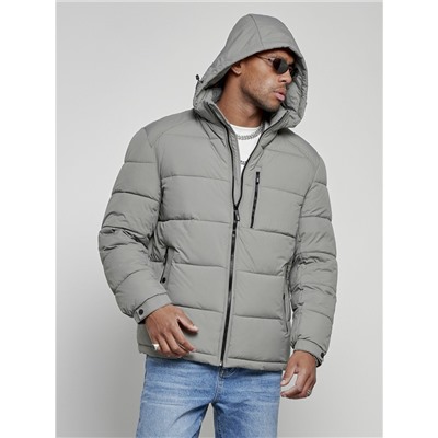 Куртка спортивная мужская зимняя с капюшоном серого цвета 8362Sr
