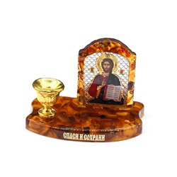 Подсвечник с янтарем с иконой "Иисус Христос" 33*48*35мм