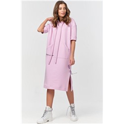 Платье-худи с коротким рукавом из футера розовое