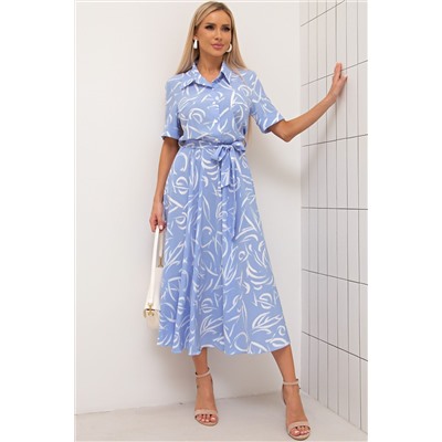 Платье длинное голубого цвета с карманами Лиана №9