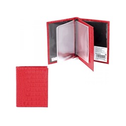 Обложка для авто+паспорт Premier-О-78 натуральная кожа красный-алый кайман (15)  166436