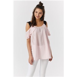 Блузка летняя с рюшами из хлопка светло-розовая