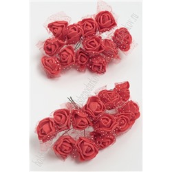 Головки цветков "Розочка" на веточке с сеточкой, 144 шт (SF-043), красный №6