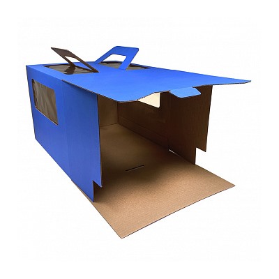 Коробка для торта с ручкой 26*26*20 см (с окнами) голубая