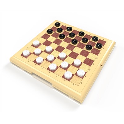 Шашки-шахматы в бежевой пластиковой коробке (блистер)