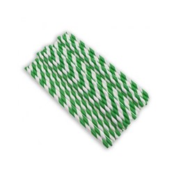 Трубочка 0,6*19,7см 25шт бумажная белая с зеленой полосой (40)