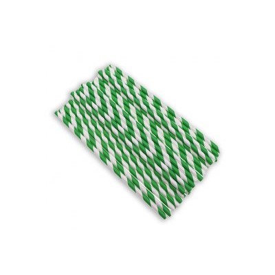 Трубочка 0,6*19,7см 25шт бумажная белая с зеленой полосой (40)