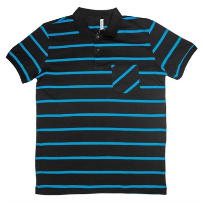 Рубашка-поло с карманом (Fayz-M), полоса, черно-голубой