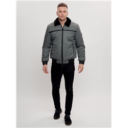 Куртка классическая с мехом мужская серого цвета 2917Sr