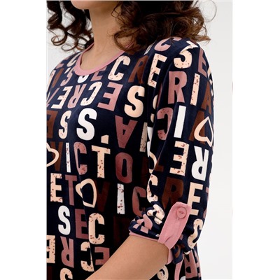 Платье домашнее велюровое с принтом буквы