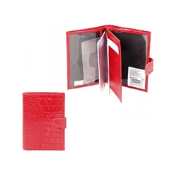 Обложка для авто+паспорт Premier-О-178 (5 внут карм,  двойная стенка)  натуральная кожа красный-алый кайман (15)  166439