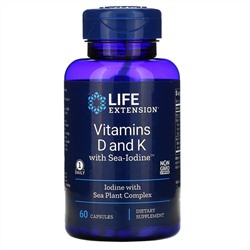 Life Extension, Витамины D и К с Sea-Iodine, 60 капсул
