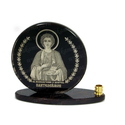 Икона из обсидиана круглая со св."Пантелеймон" д.85