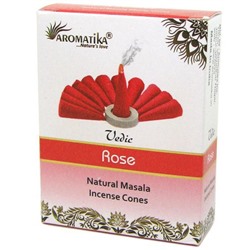 Vedic ROSE Natural Masala Incense Cones, Aromatika (Ведик РОЗА, натуральные конусные благовония, Ароматика), уп. 10 конусов.