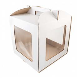 Коробка для торта белая 30*30*30 см, с тремя окнами, с ручками