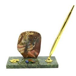 Сувенир настольный скол яшмы на змеевике с ящеркой и ручкой, 15*8*9,5см
