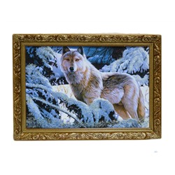 Картина из камня в деревянном багете репродукция "Волчица" 34,5*24,5см