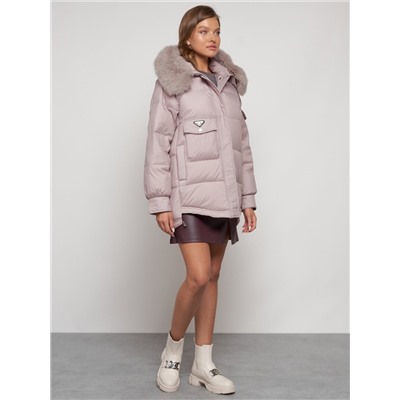 Куртка зимняя женская модная с мехом светло-коричневого цвета 13301SK
