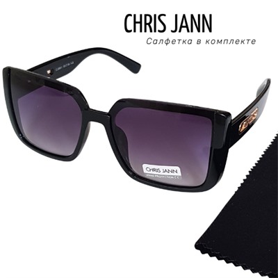 Очки солнцезащитные CHRIS JANN с салфеткой, женские, чёрные, 31930А-CJ0691, арт.219.103