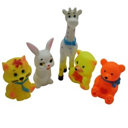 Резиновые игрушки  Зверушки 5шт (жираф, 2 медведя,зайка,котик) 21*21см / пакет 506