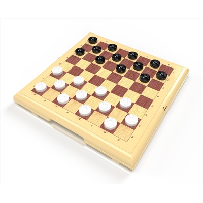 Шашки-шахматы в бежевой пластиковой коробке (большие)