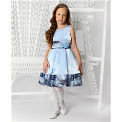 Нарядное голубое платье с гипюром для девочки 83329-ДН19