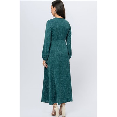 Платье длинное зелёного цвета в горошек