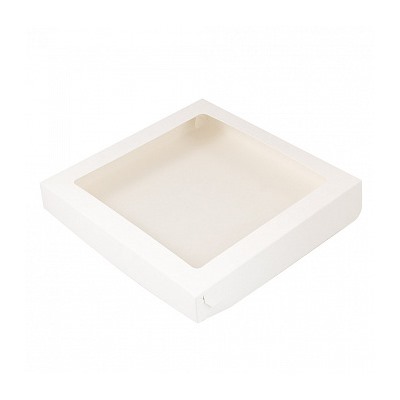 Коробка для печенья 20*20*3 см, Белая с окном