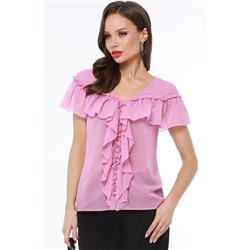 Блузка шифоновая розовая с оборками