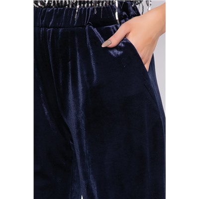Тёмно-синие бархатные брюки с карманами