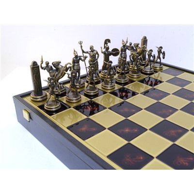 Элитные шахматы "Греческая Мифология" бронза-золото 475*475мм